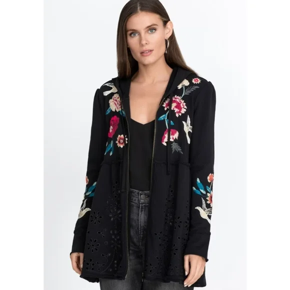 Johnny Was Floral Junia French Terry Cotton Zip Up Hoodie Jacket - Picture 2 of 15